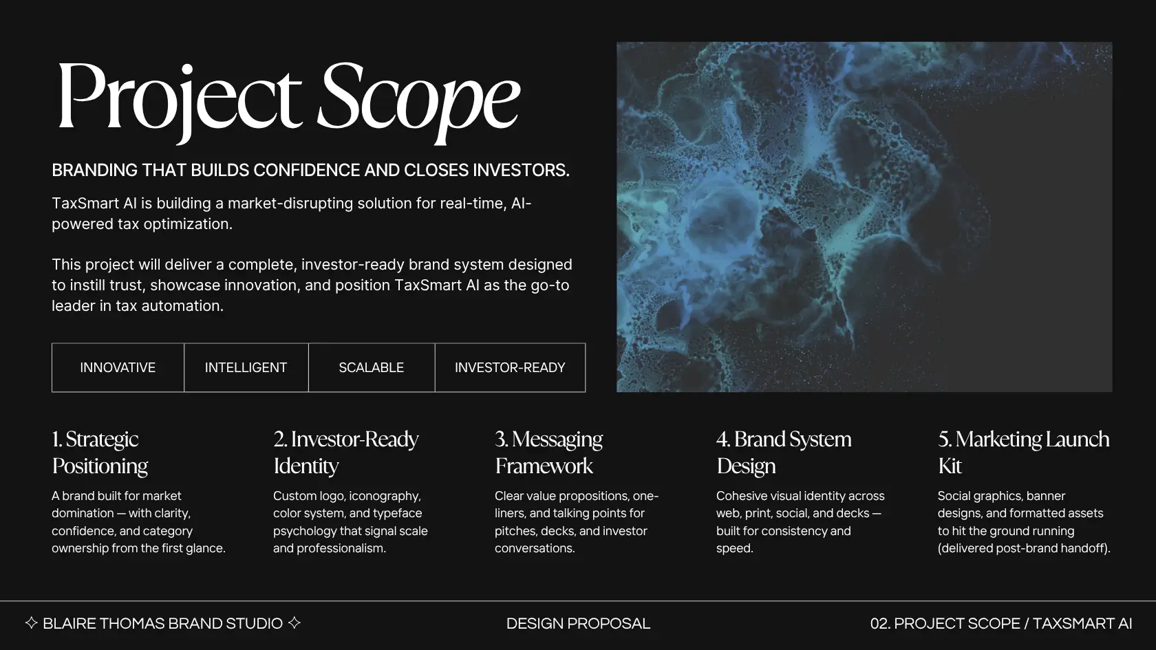 TaxSmart AI brand deck, project scope slide