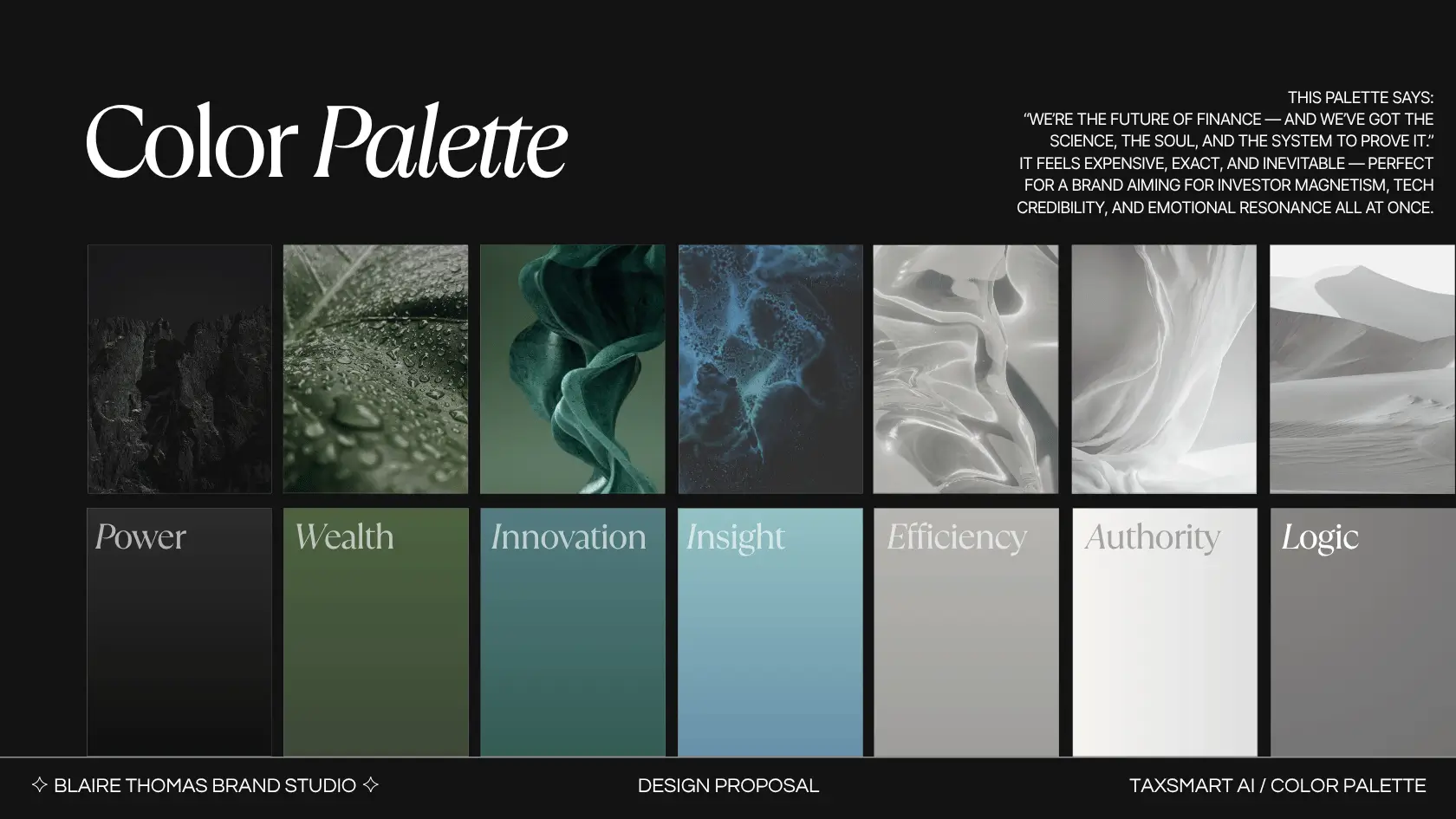 TaxSmart AI brand deck, color palette slide